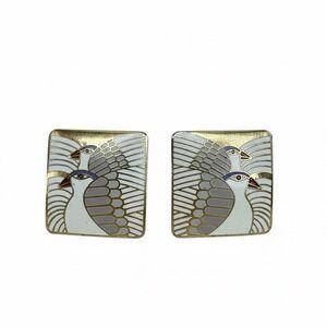 VTG 90's Laurel Burch Moon Doves Gold Tone Pierced Earrings 1 In Cloisonne Boho